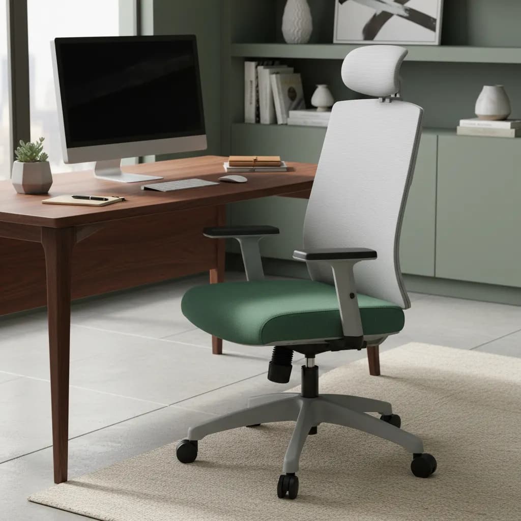 Cadeira ergonômica Vertice BLM 180, com apoio de cabeça e estrutura em tela